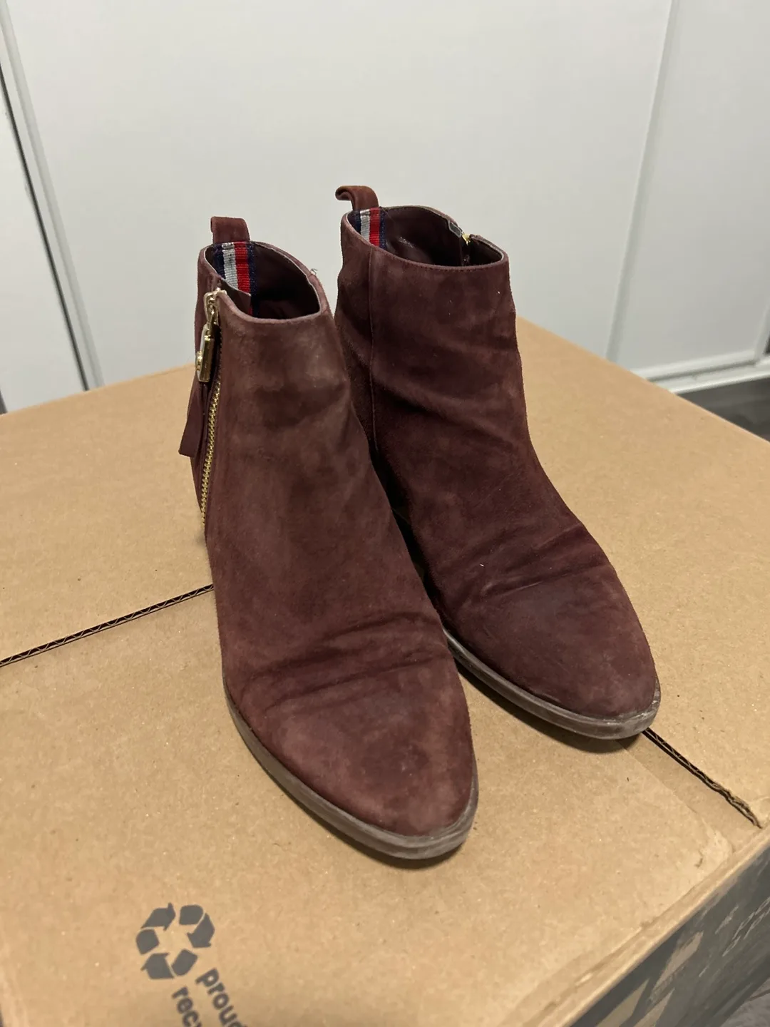Tommy Hilfiger Burgundy Suede Ankle Boots thumbnail