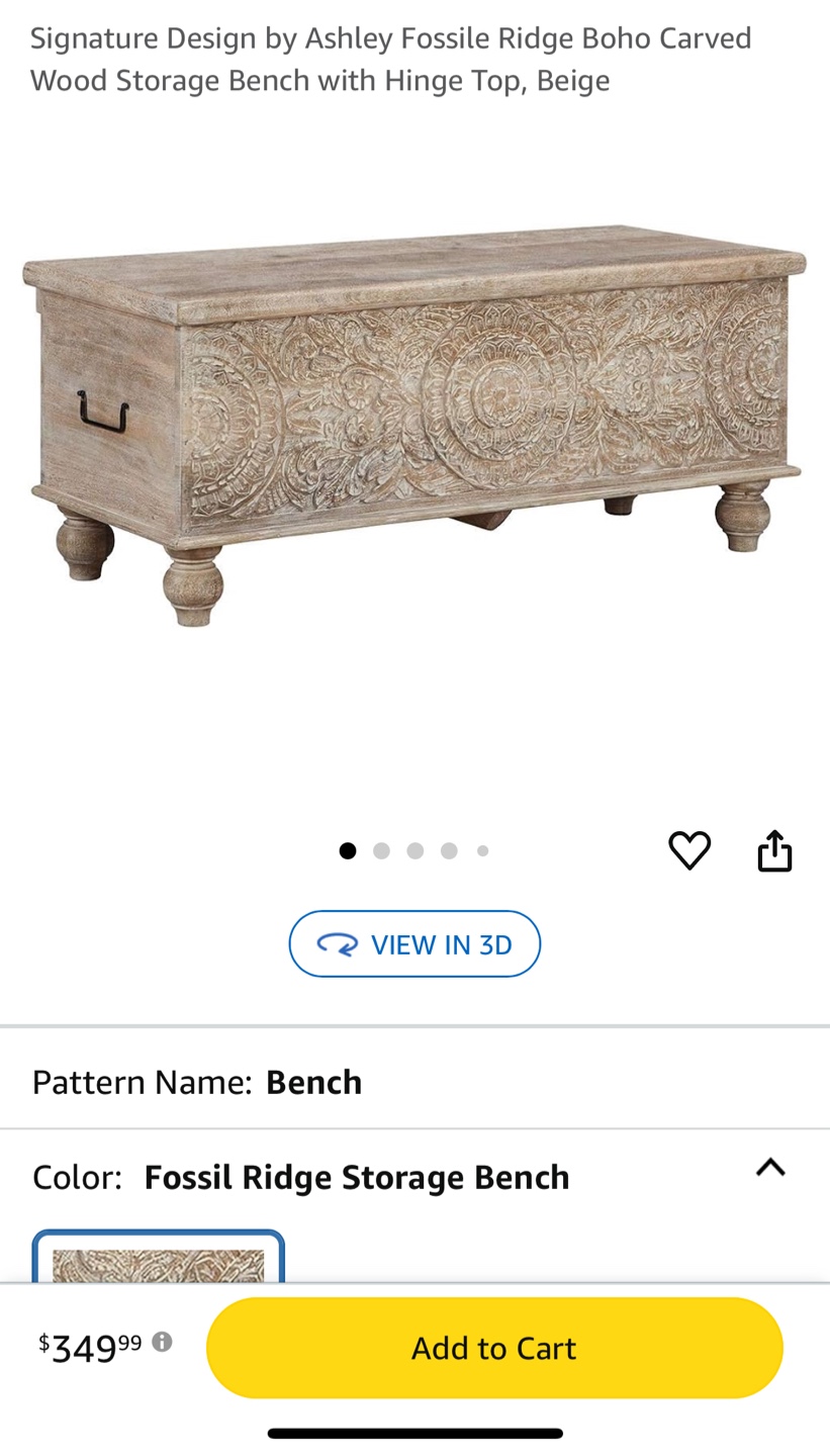 Ashley Boho Carved Wood Storage Bench - photo 4
