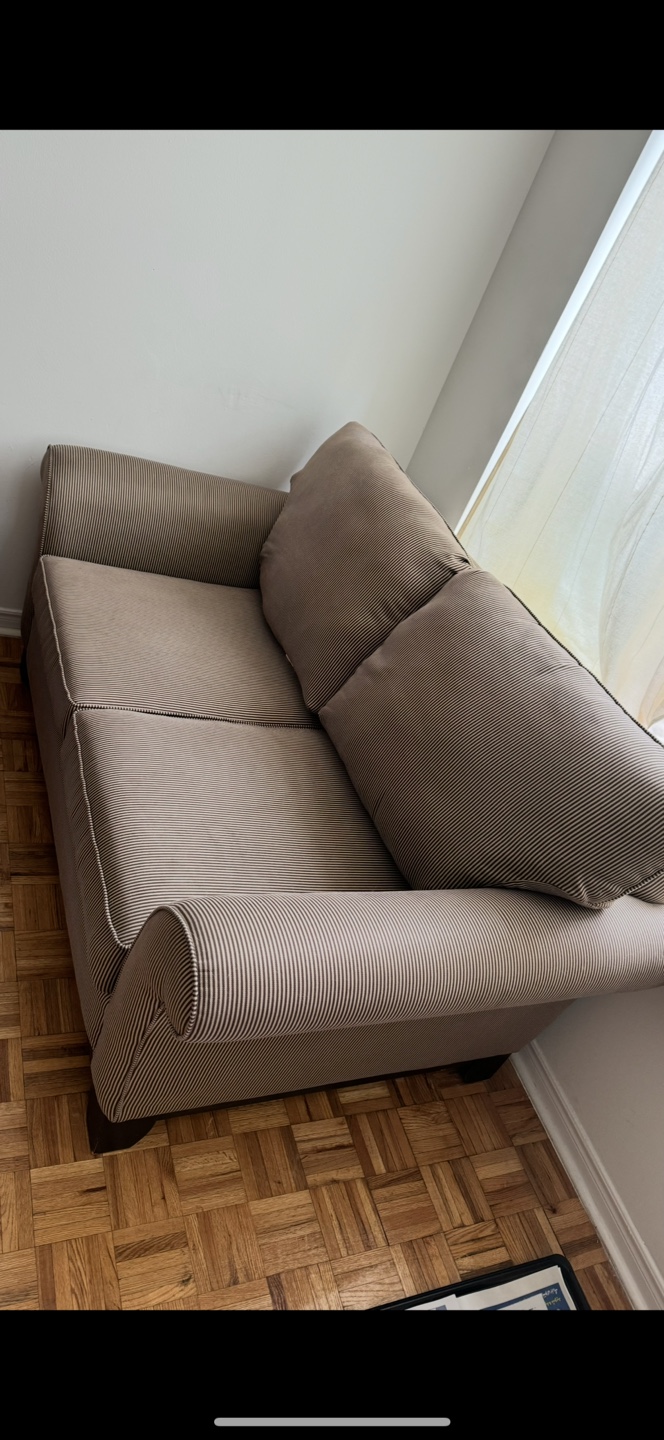 Brown and Beige Striped Fabric 2 seater sofa