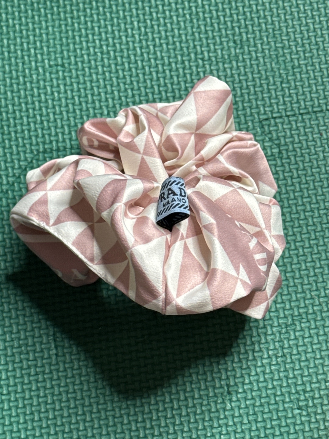 Pink and White Geometric Scrunchie