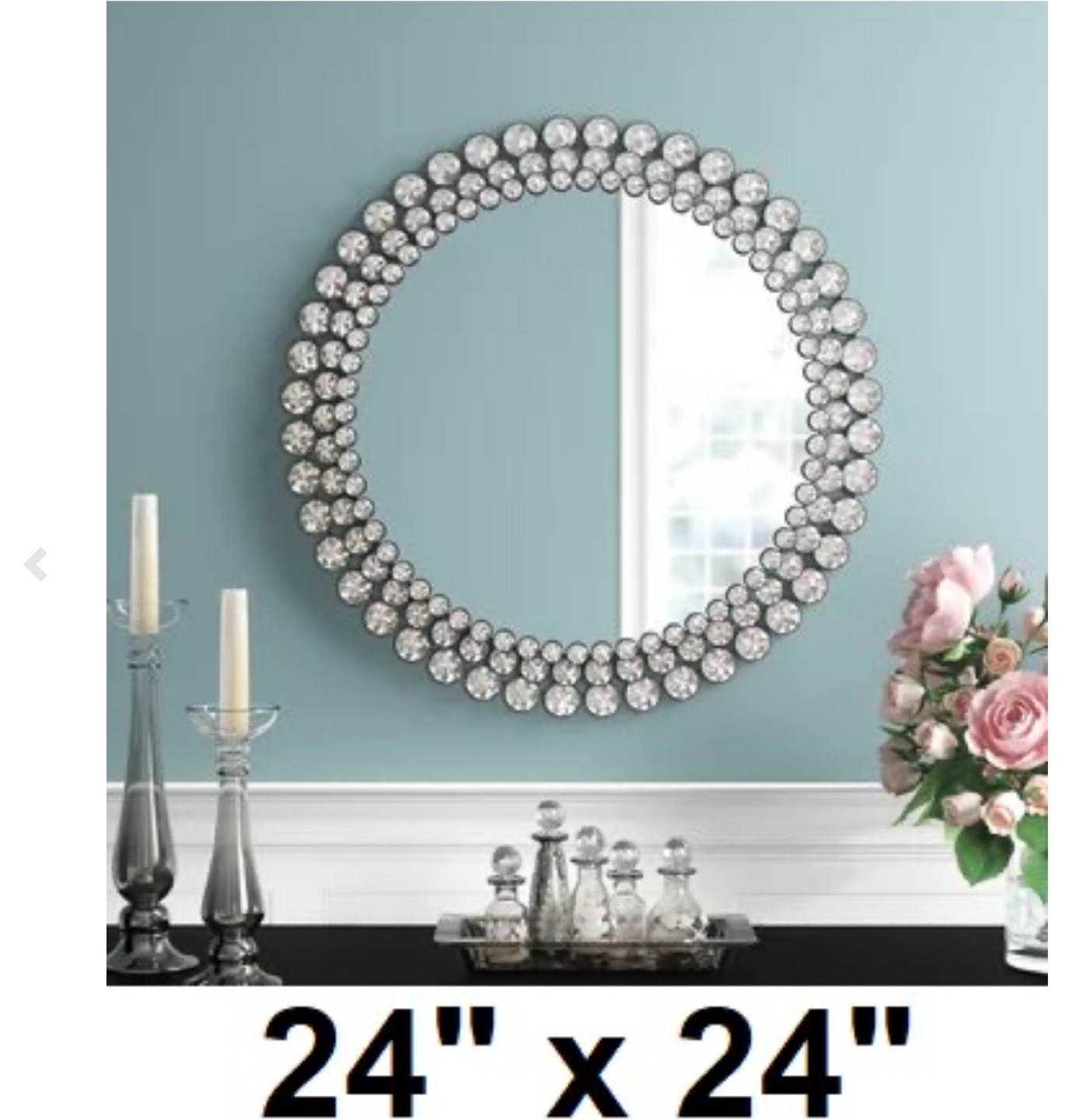 24" Round Crystal-embellished Mirror