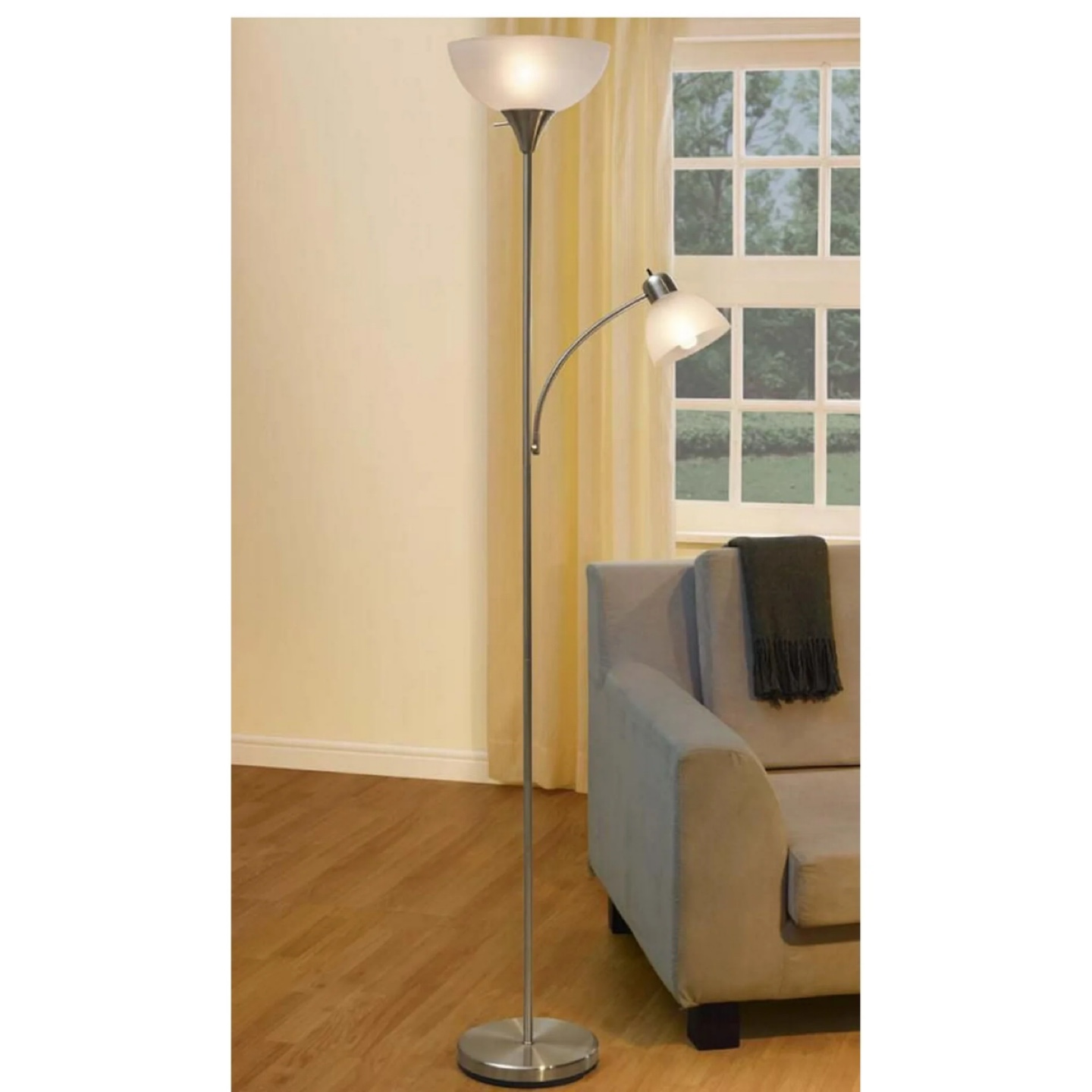 Double-Light Floor Lamp, Brushed Nickel Finish - photo 3