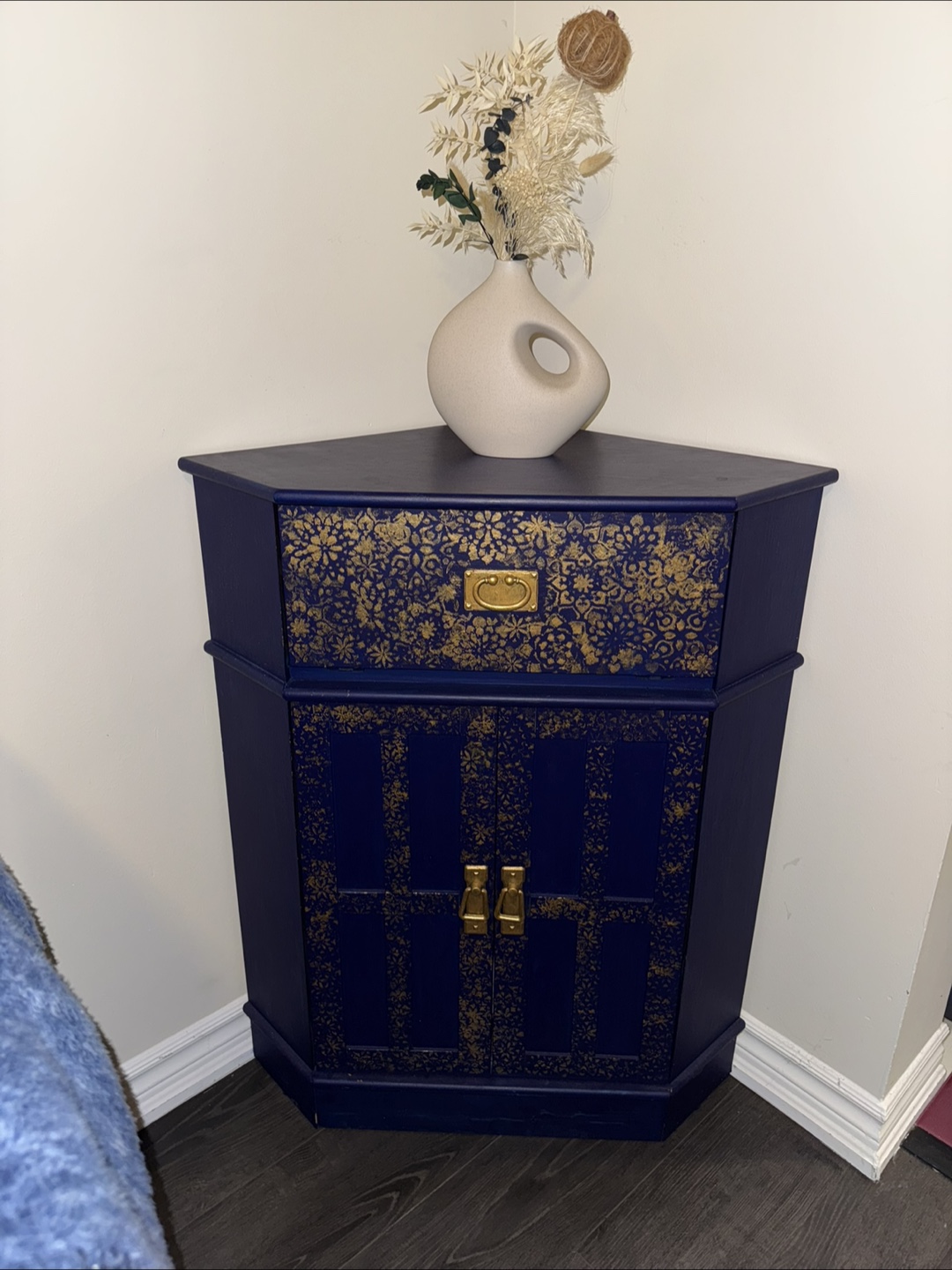 Hand painted Blue corner table Cabinet