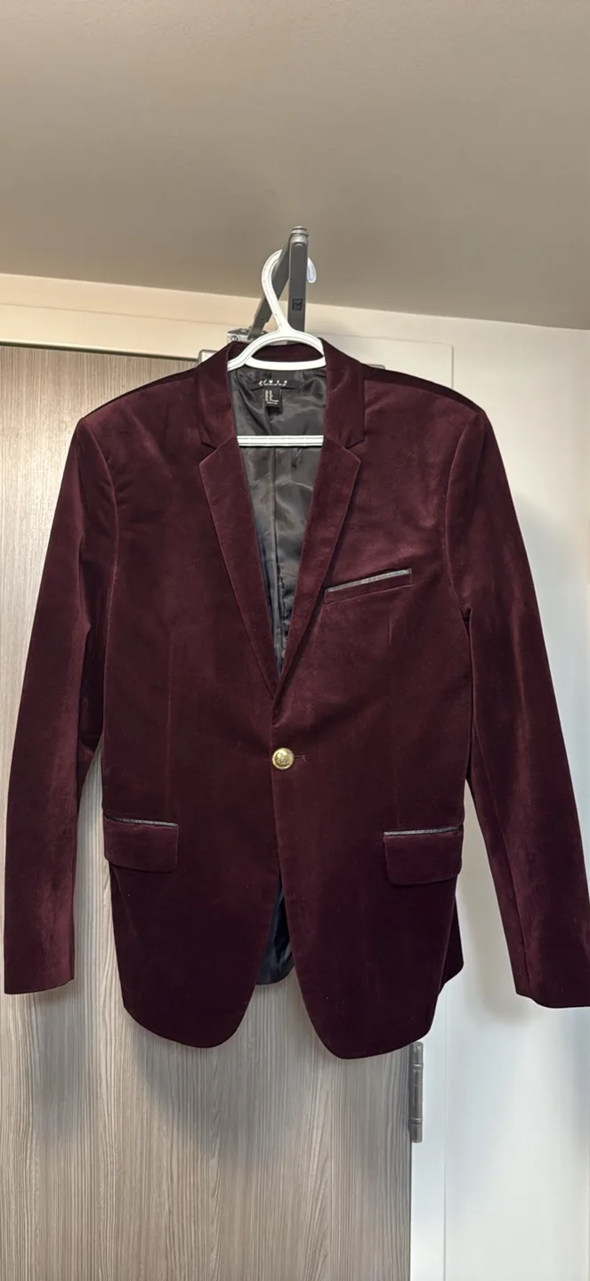 Men's Burgundy Velvet Blazer thumbnail