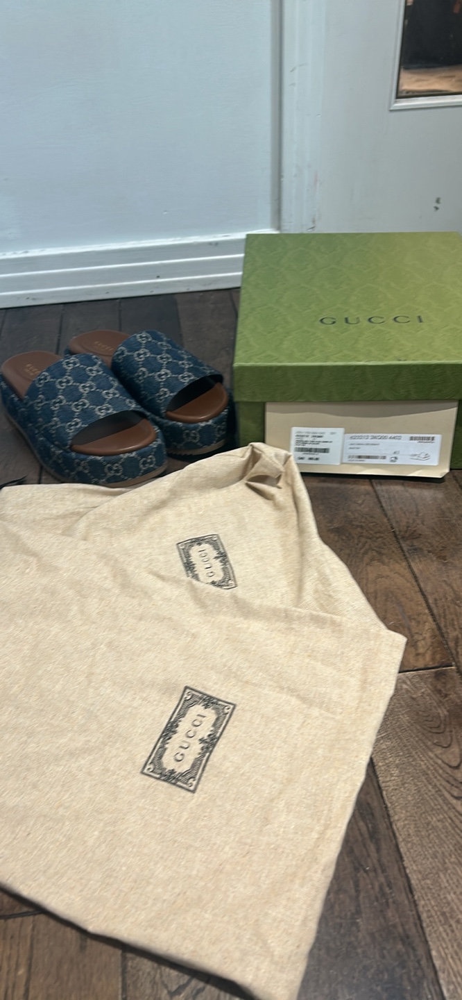 Gucci Denim GG Platform Slides Size 41