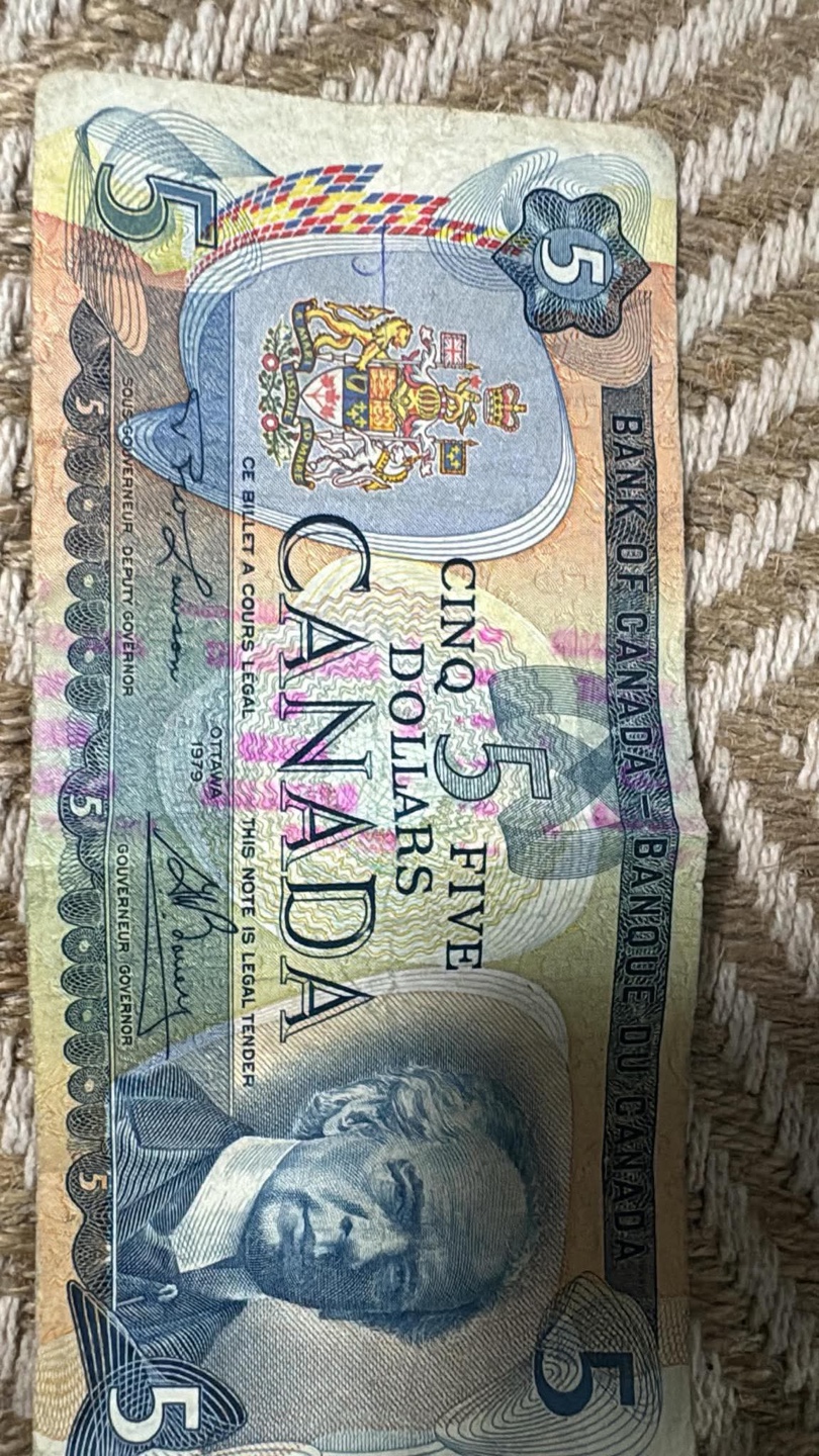Vintage Canadian Five Dollar Bill