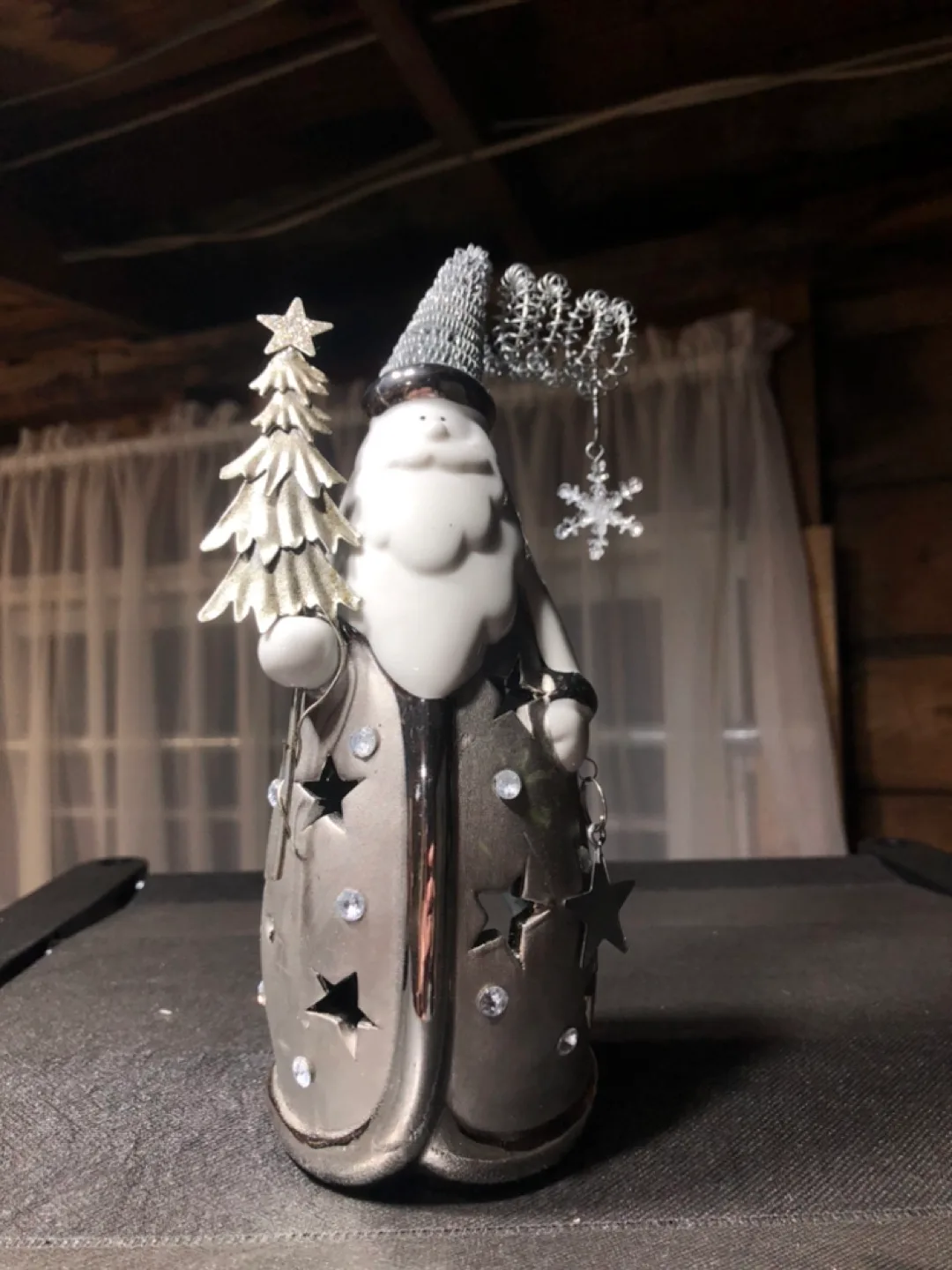 Silver and White Santa Candle Holder thumbnail