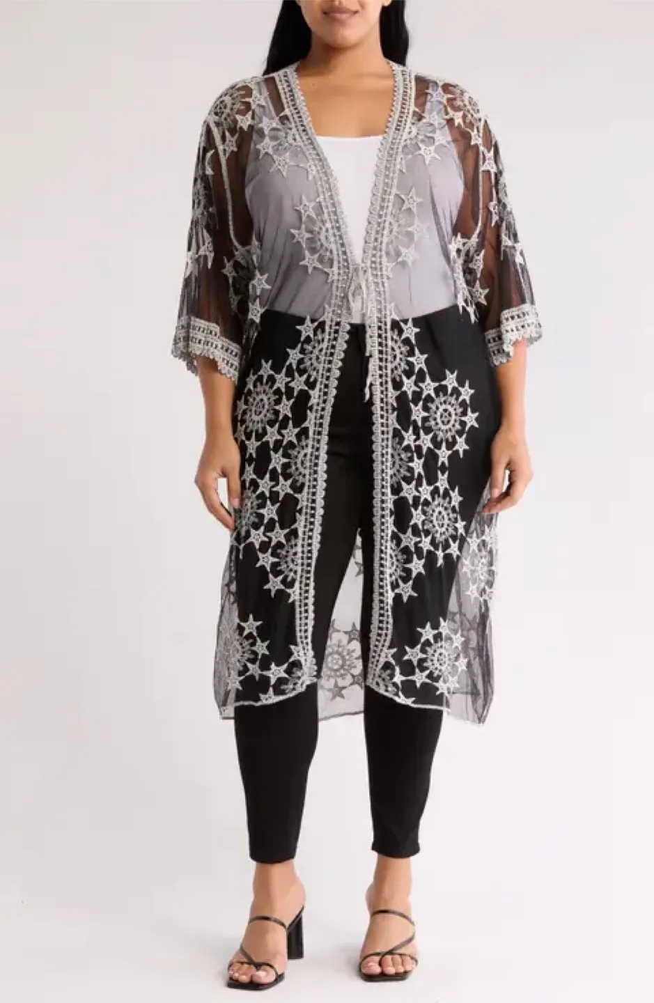 Nordstrom Rack Embroidered Tie Front Duster Cover-Up size M/L thumbnail