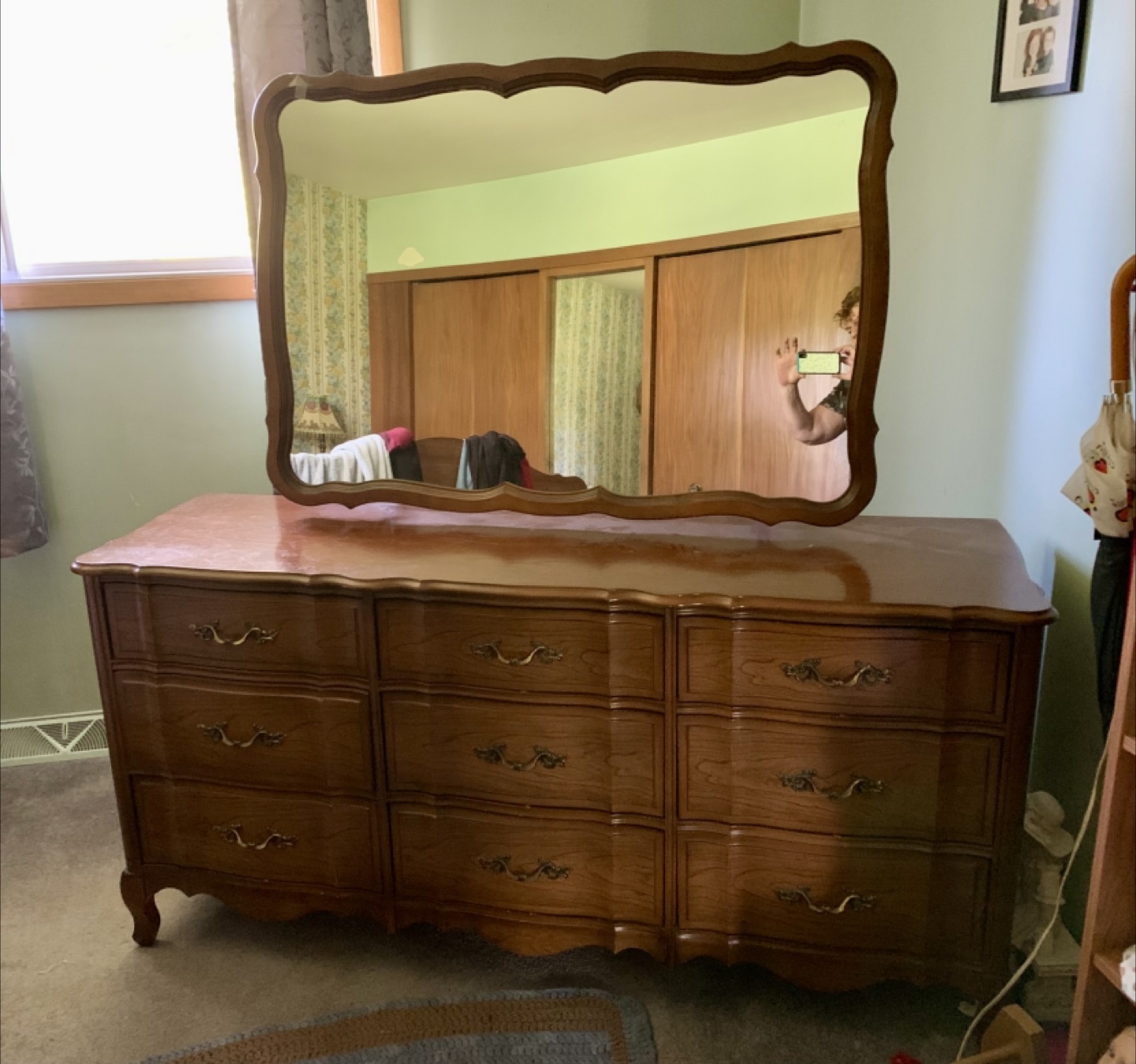 Vintage Krug  Wooden Dresser with Mirror matching 5 drawer chest