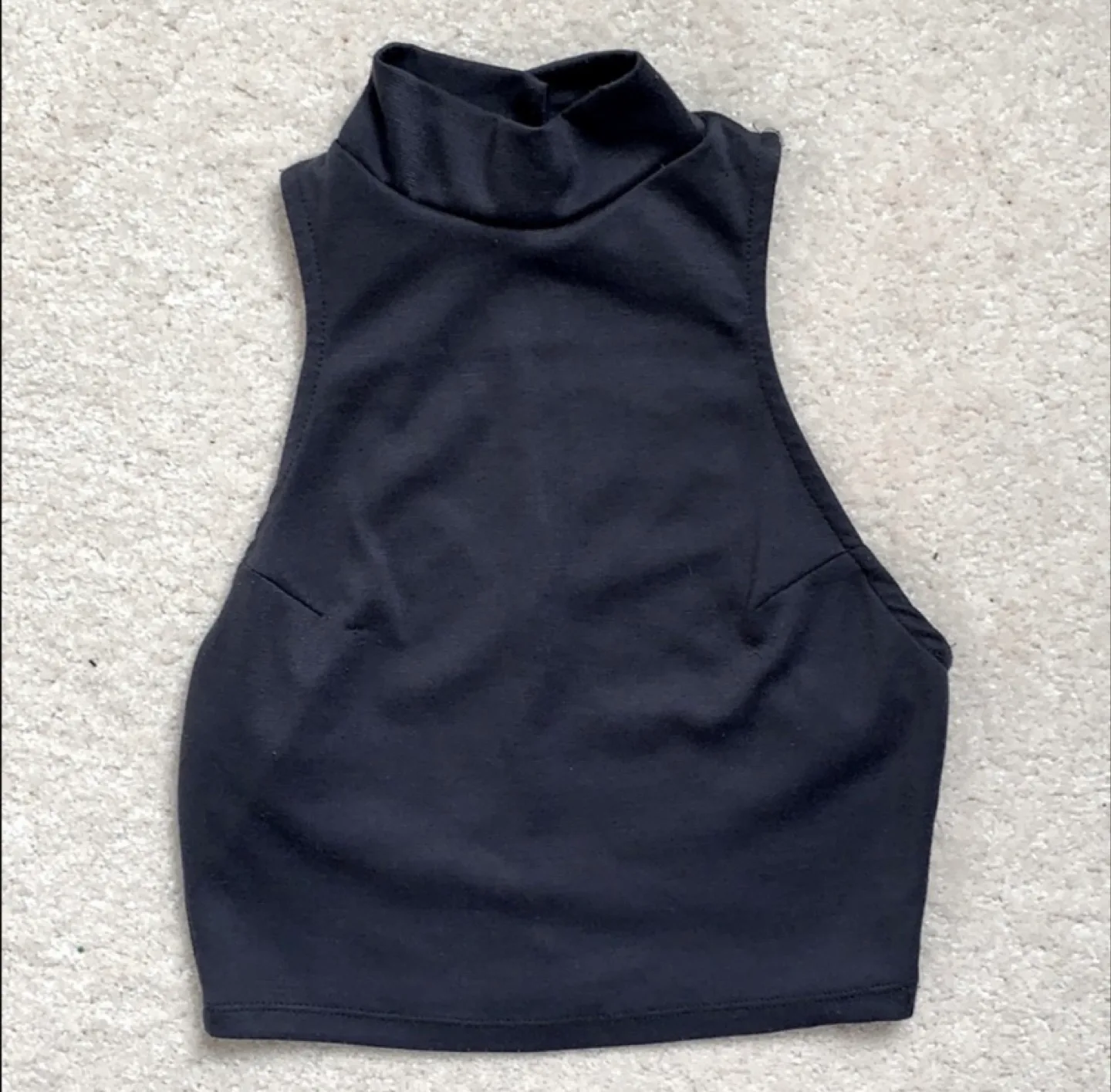 Charcoal Grey Mock Neck Sleeveless Crop Top thumbnail