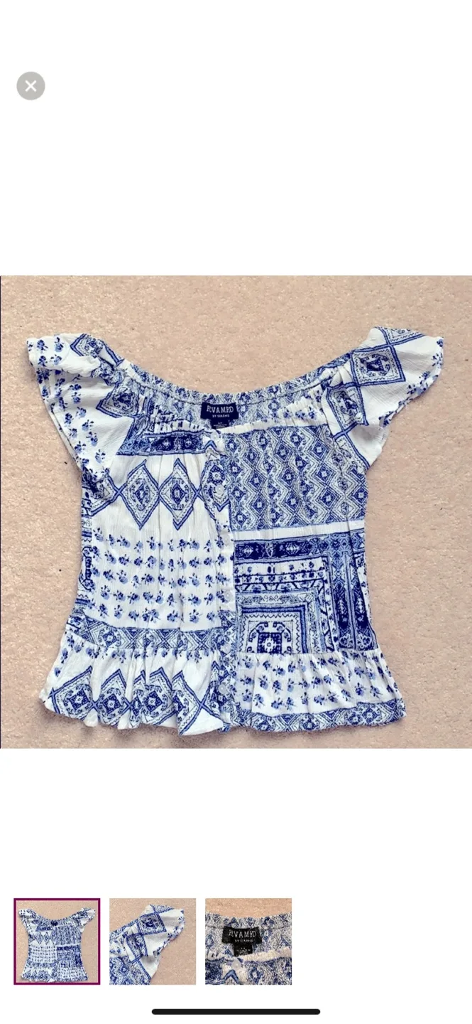 ReVamp by Sirens Blue and White Off-the-Shoulder Top Size S/P thumbnail