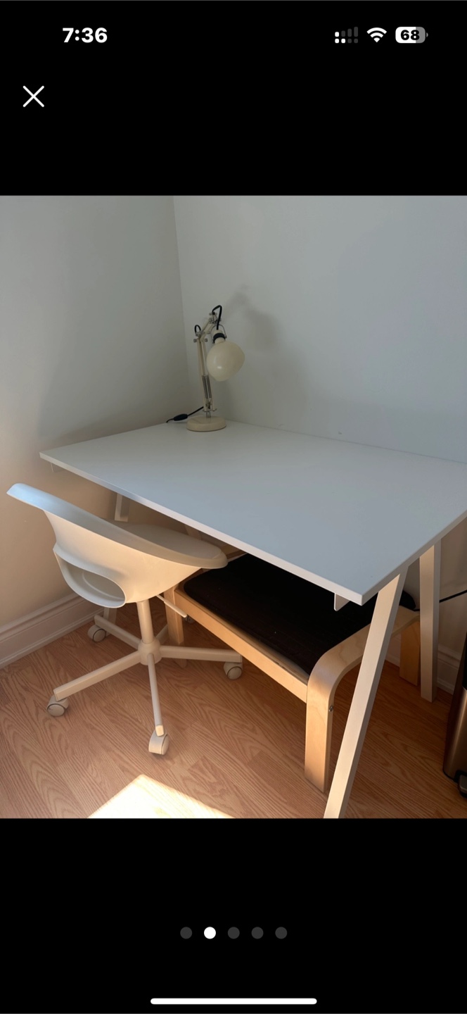 White Desk, Chair, and Lamp Set