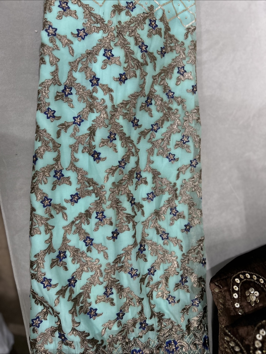 Beautiful Mint and Royal Blue Pakistani Shalwar Kameez Suit - photo 4
