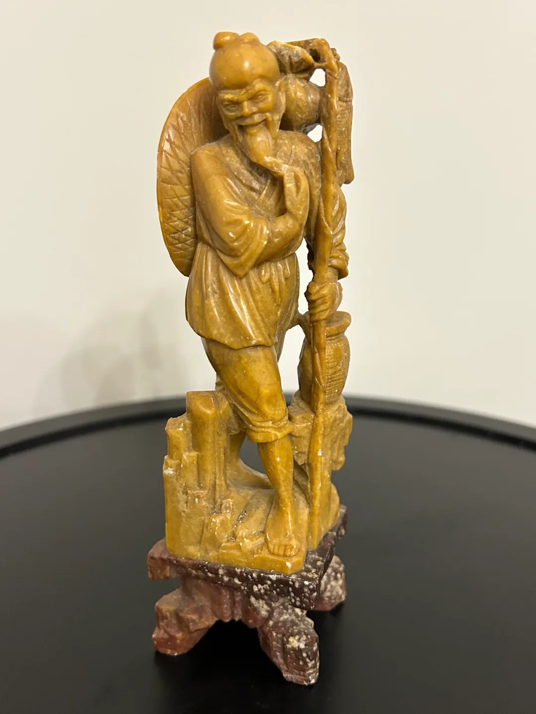 Vintage Chinese Soapstone Statuette Old Fisherman 6” ASID thumbnail