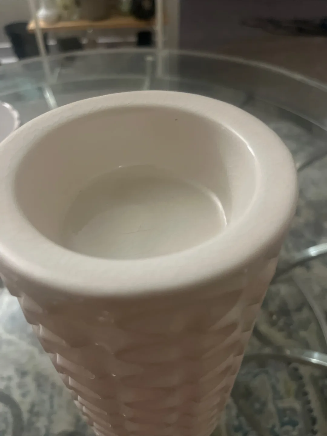 White Ceramic candle holder with Textured Design image indicator(3)