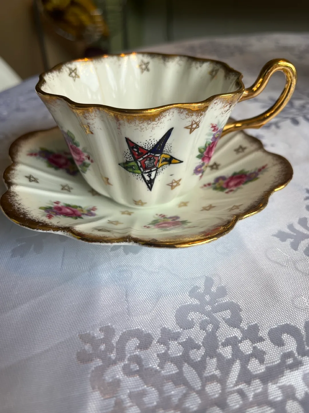 Vintage Royal Stuart Teacup and Saucer Set - Masonic Design thumbnail