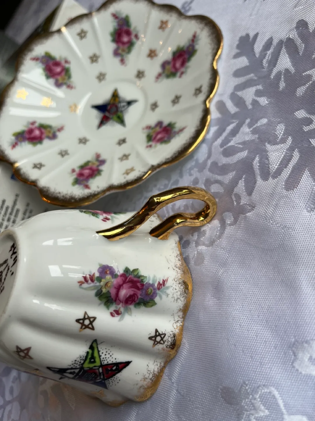 Vintage Royal Stuart Teacup and Saucer Set - Masonic Design image indicator(4)
