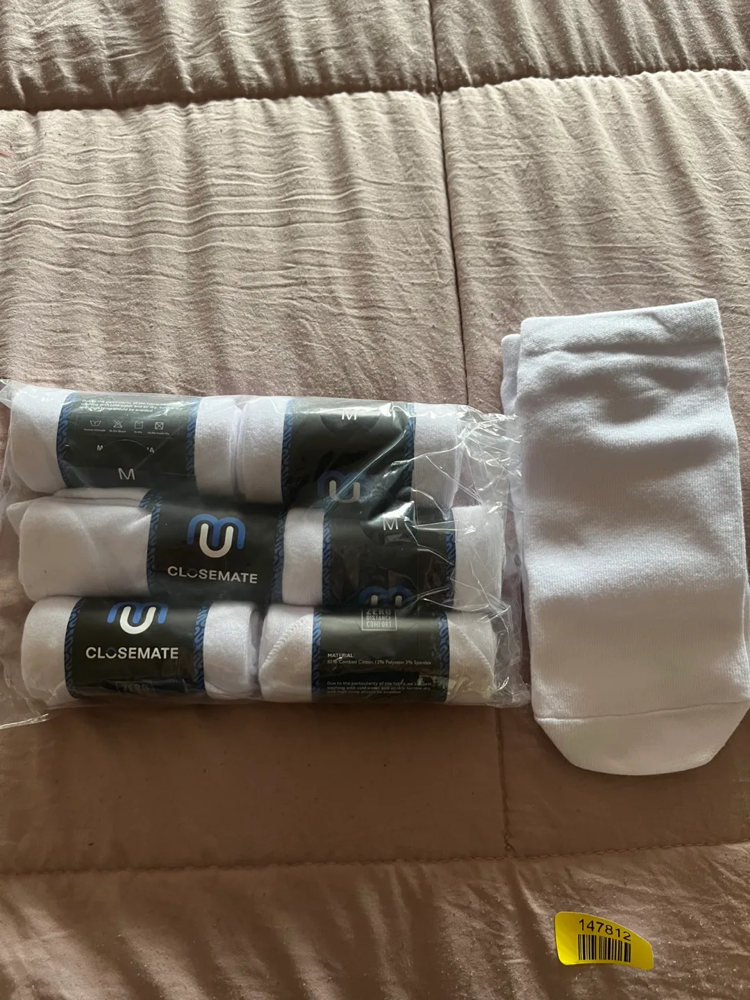 CLOSEMATE Men's White Crew Socks - Size Medium (6 Pairs)