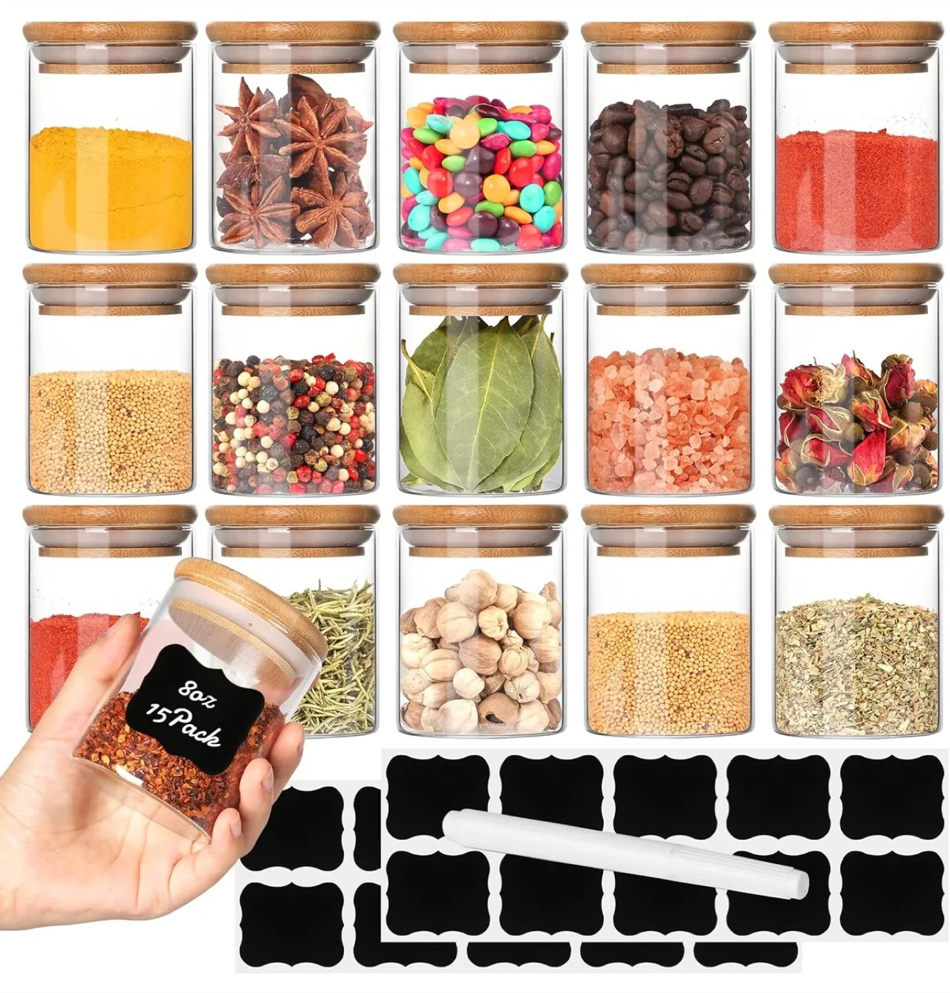 30 8oz Glass Jars with Bamboo Lids image indicator(4)