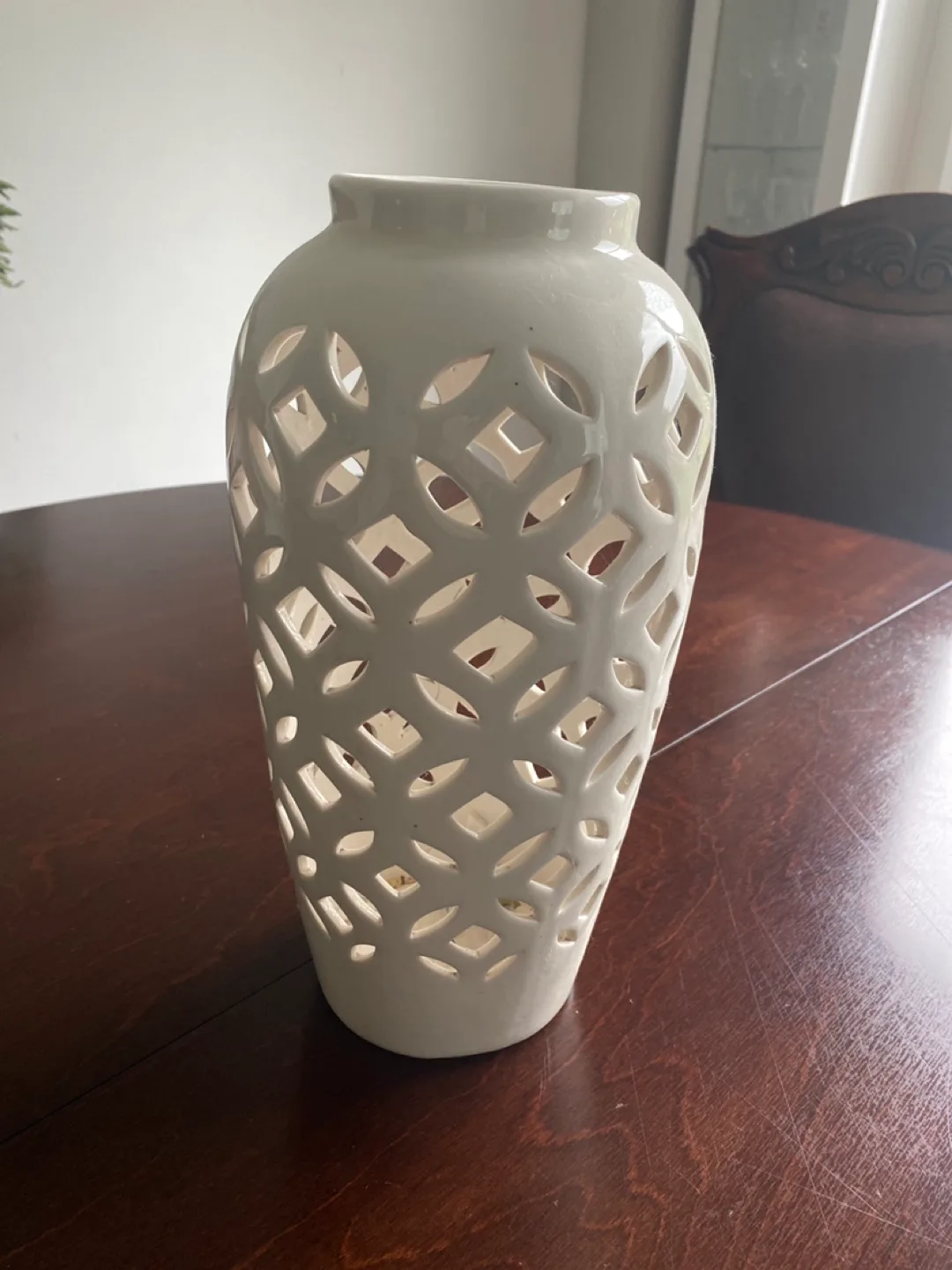 White Ceramic Vase with Cut-Out Design thumbnail