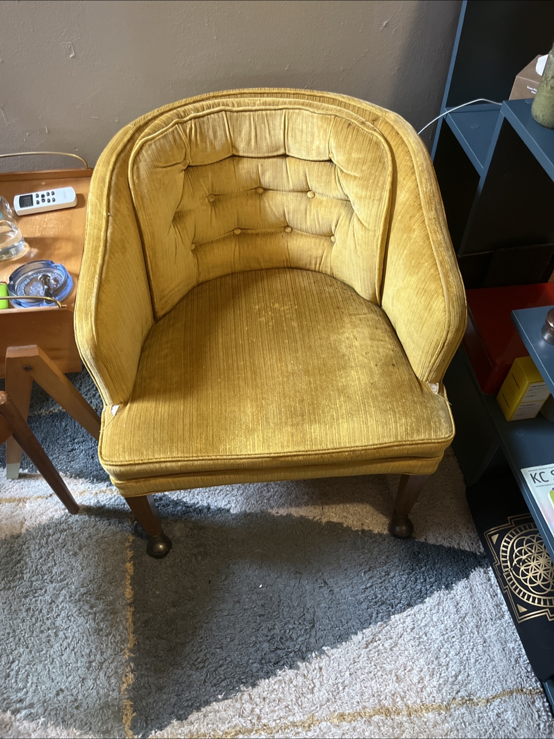 *MOVING SALE* Vintage Mustard Yellow Velvet Accent Chair