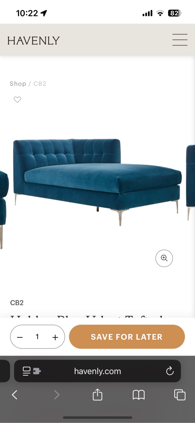 CB2 Dark Teal Velvet Chaise Lounge - photo 3