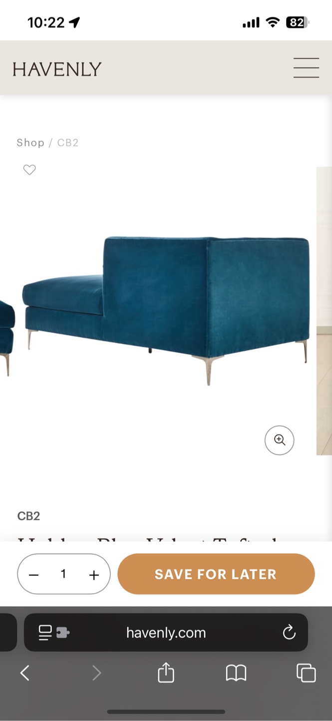 CB2 Dark Teal Velvet Chaise Lounge - photo 5