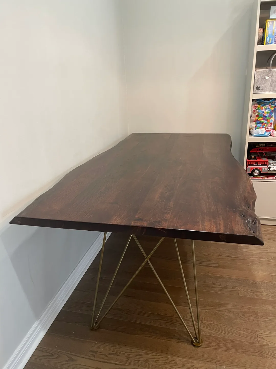 Live Edge Walnut Dining Table w Gold Hairpin Legs image indicator(2)