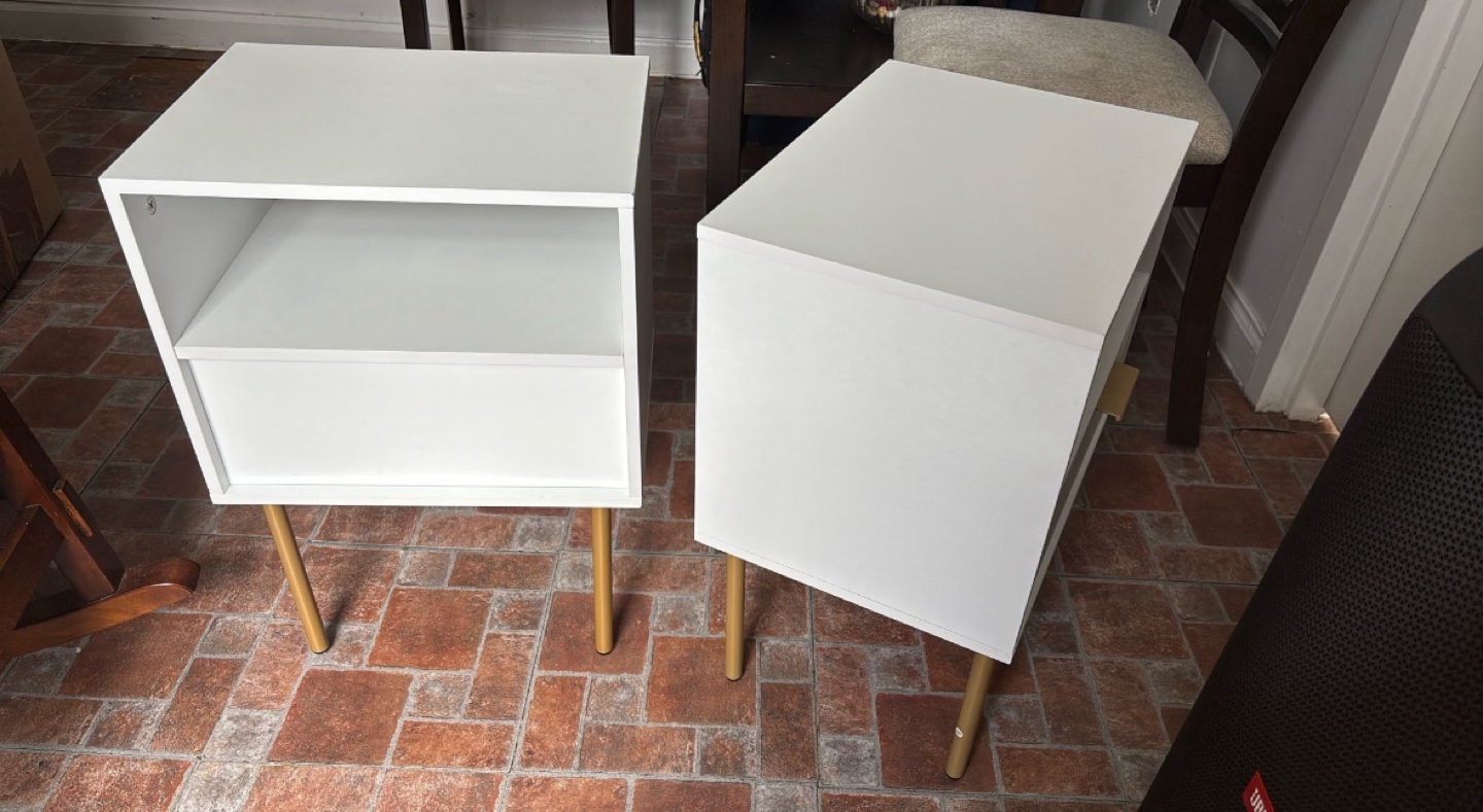 Pair of White Nightstands with Gold Legs - photo 4