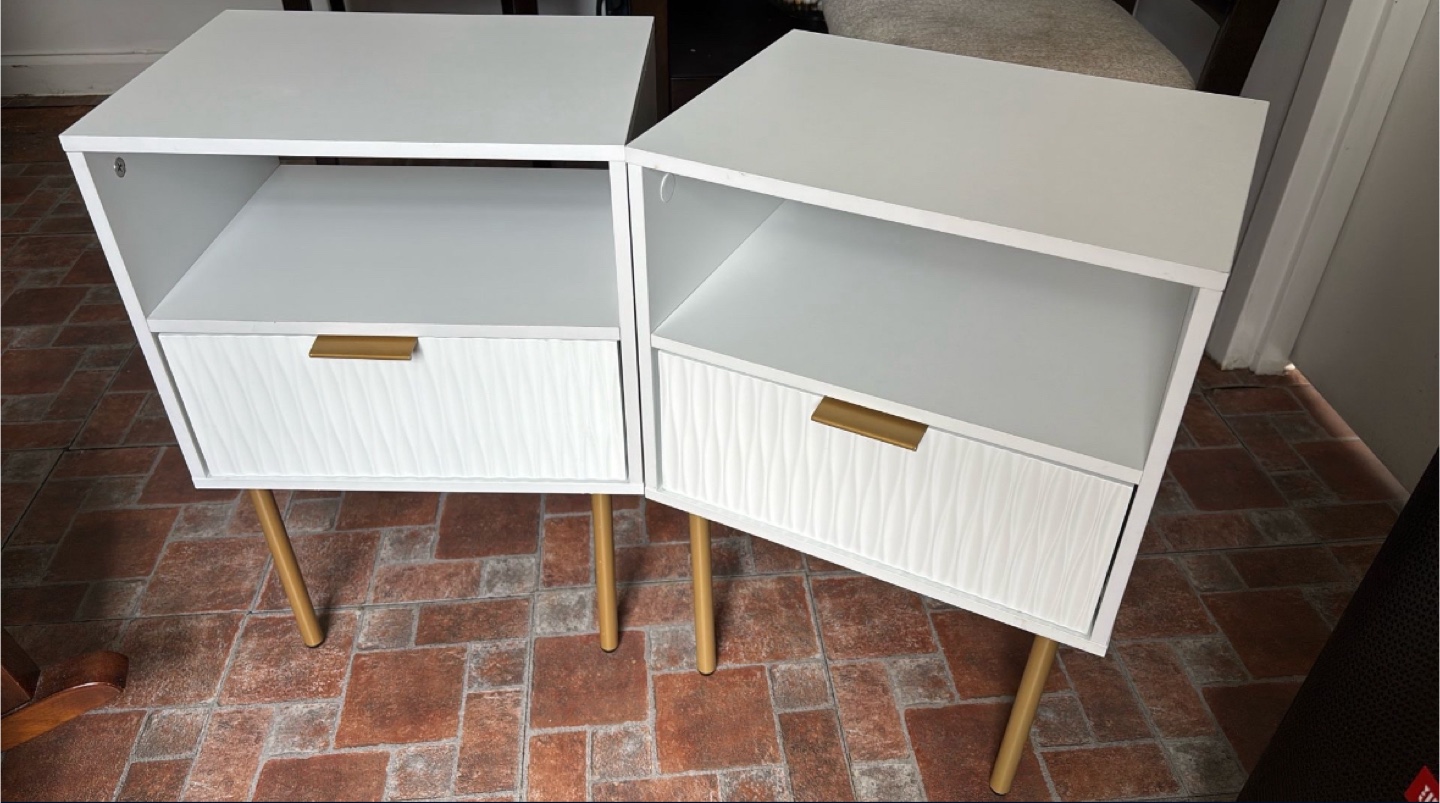 Pair of White Nightstands with Gold Legs - photo 2