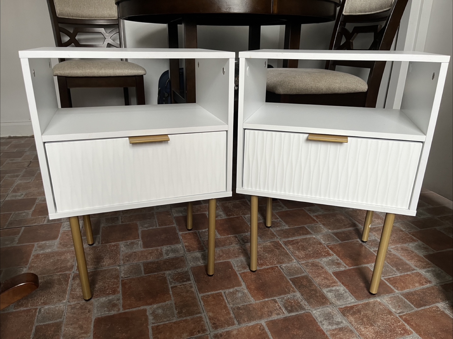 Pair of White Nightstands with Gold Legs