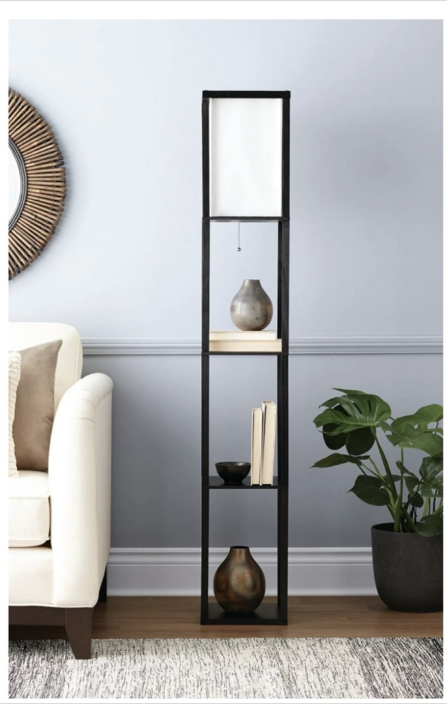 2 Tall Black Floor Lamp with Shelves