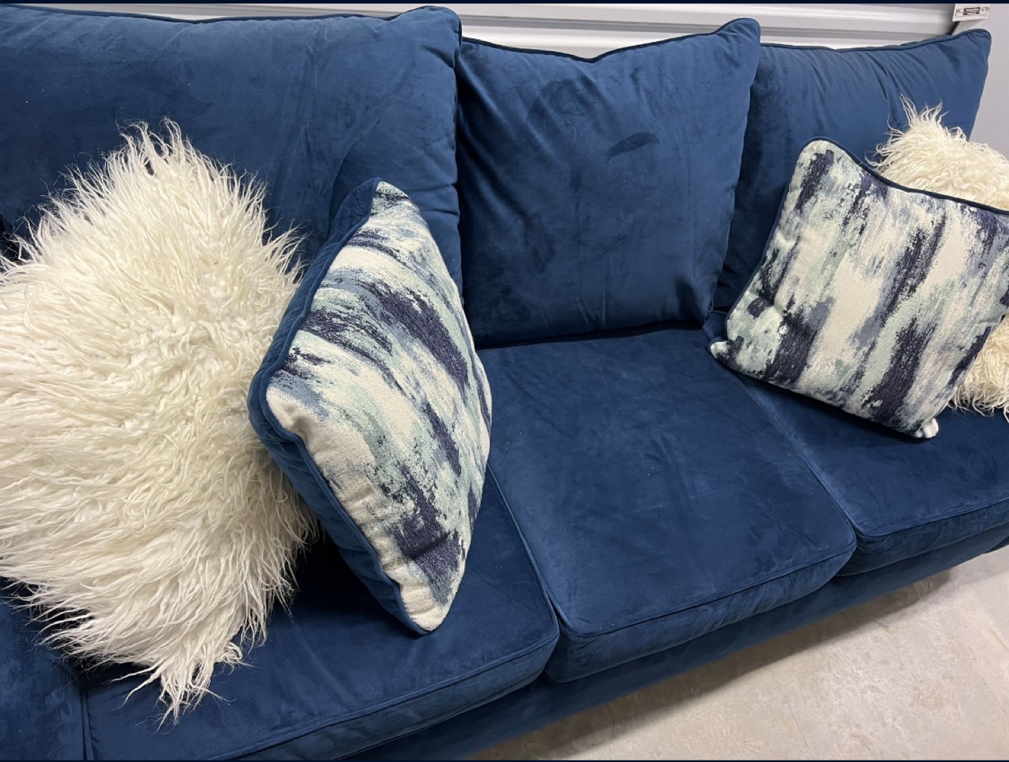 NAVY VELOUR 3 PERSON SOFA - photo 2