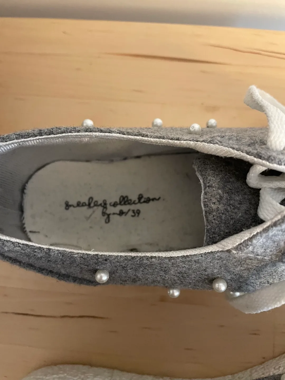 Grey Felt Pearl Embellished Sneakers image indicator(3)
