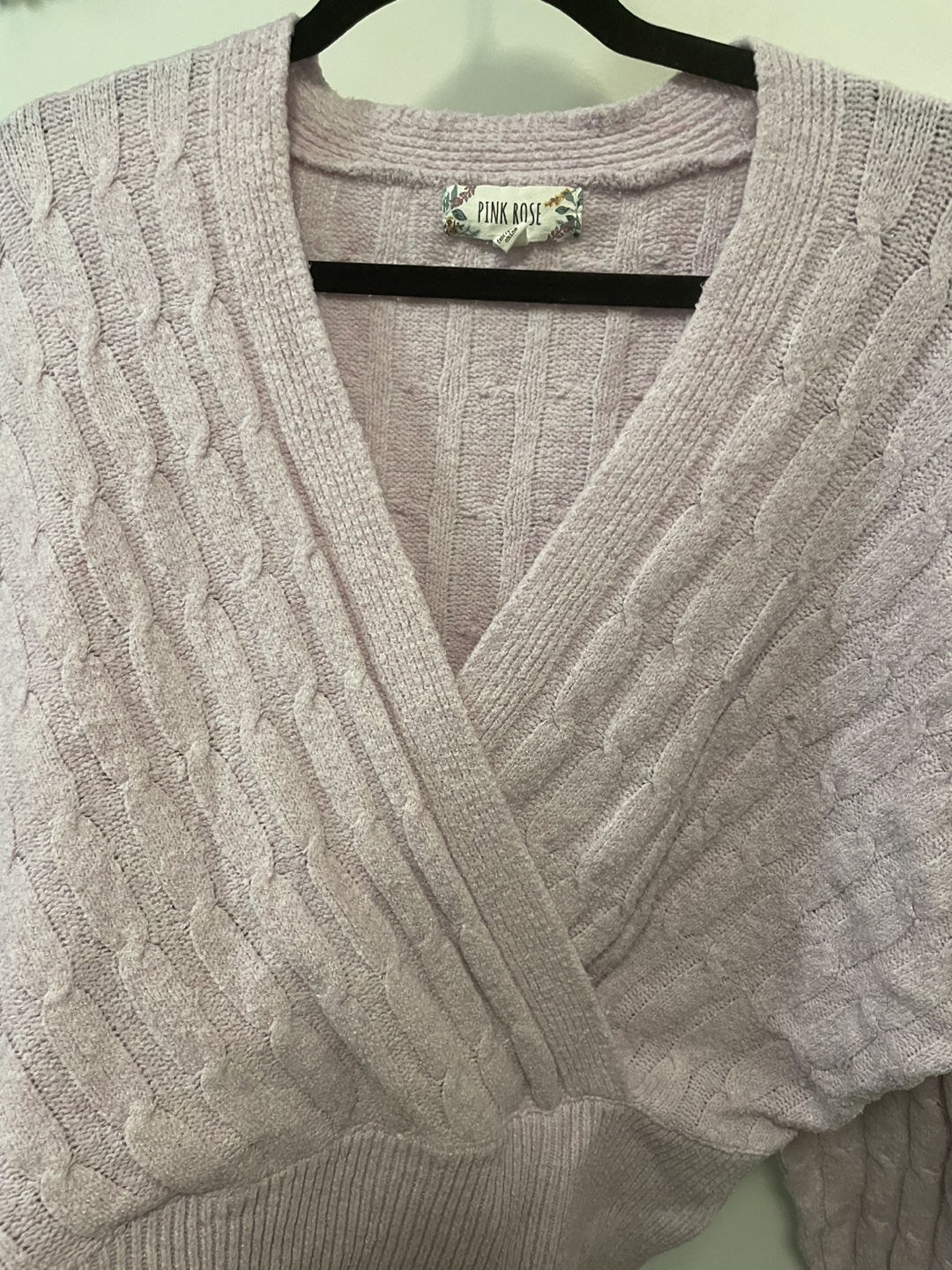 Lavender Pink Rose Cable Knit Wrap Sweater - photo 2