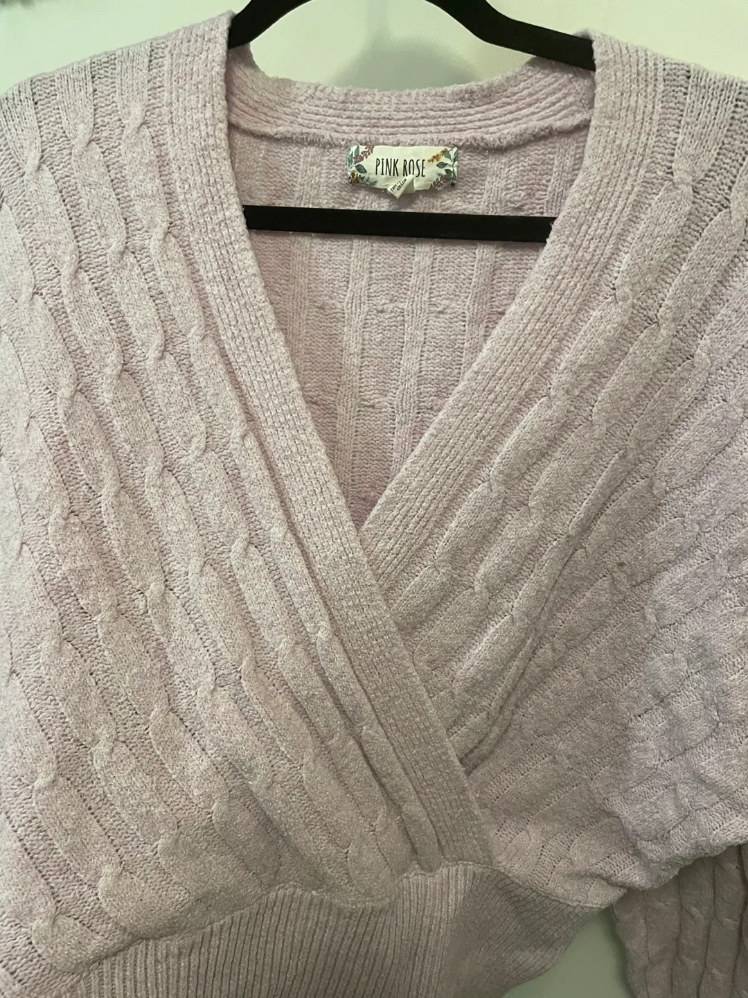 Lavender Pink Rose Cable Knit Wrap Sweater image indicator(2)