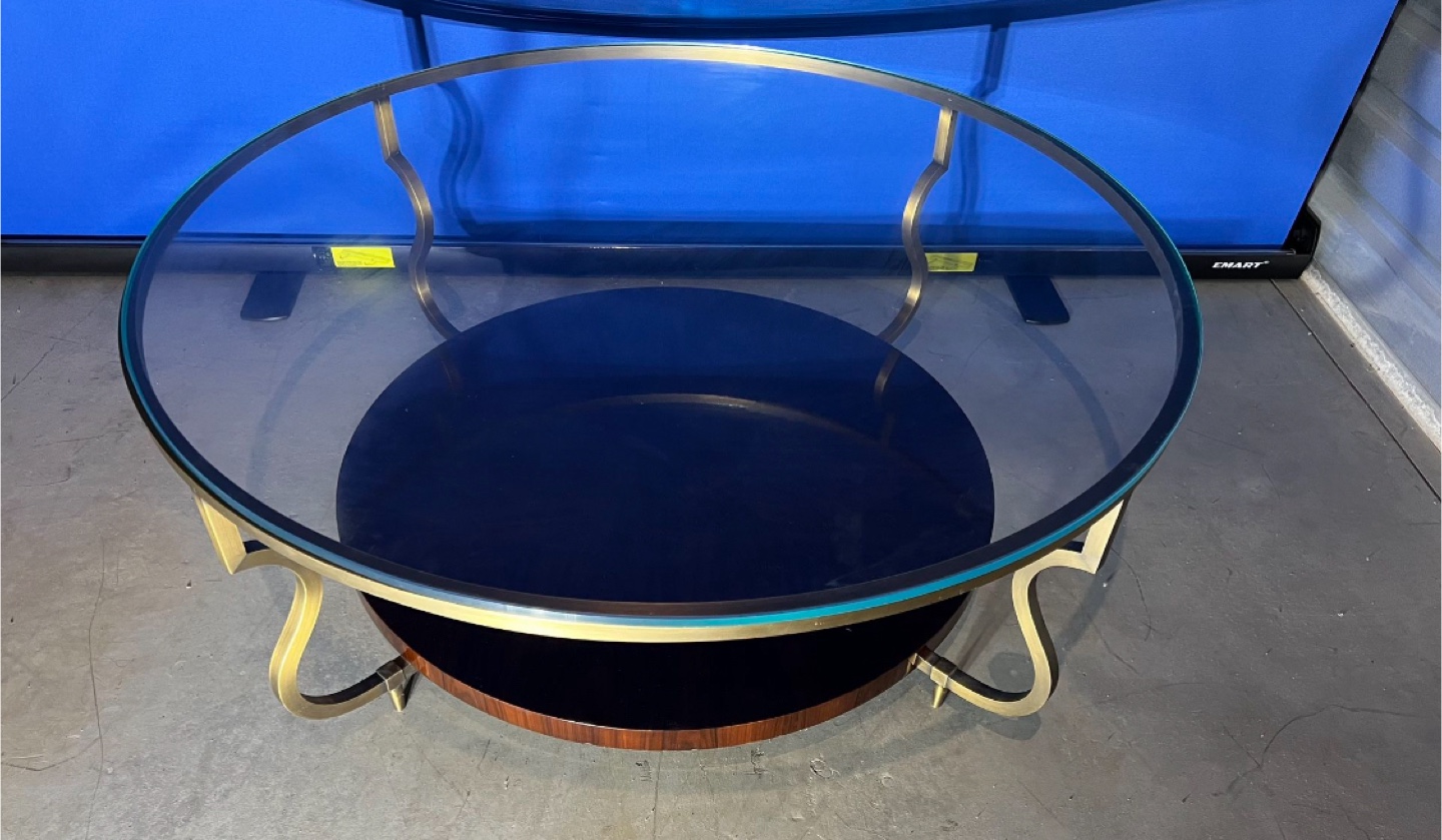 BOILER & COMPANY 44” ROUND GLASS/WOOD/METAL COFFEE TABLE