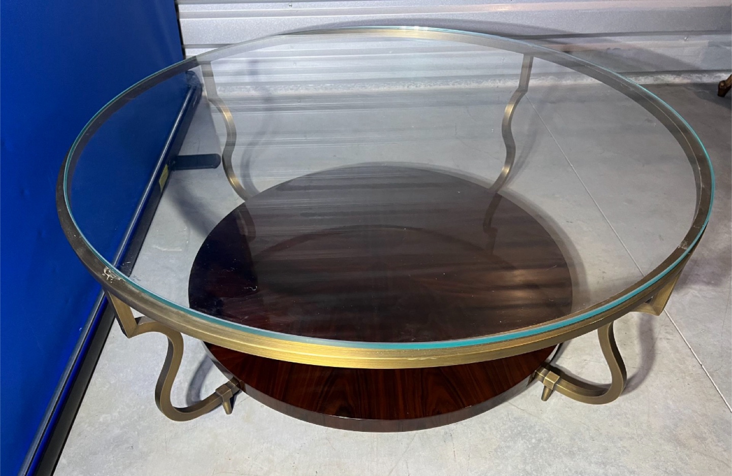 BOILER & COMPANY 44” ROUND GLASS/WOOD/METAL COFFEE TABLE - photo 4
