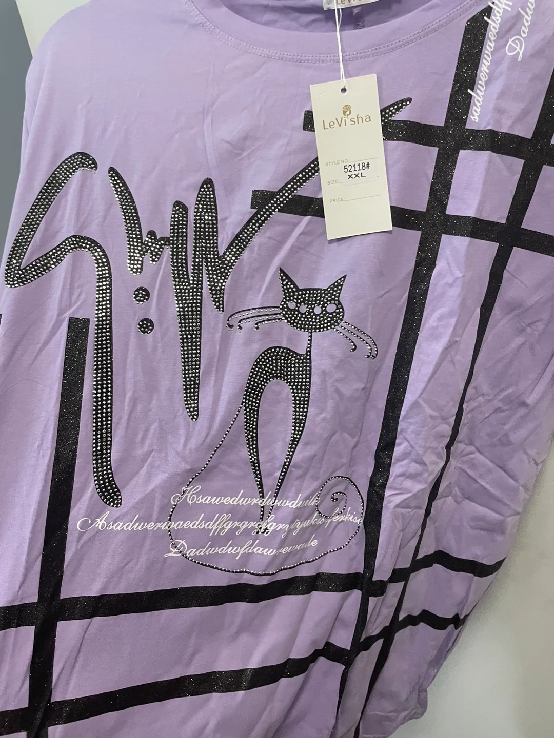 LeVisha Women's Lavender Large T-Shirt with Cat Design image indicator(2)
