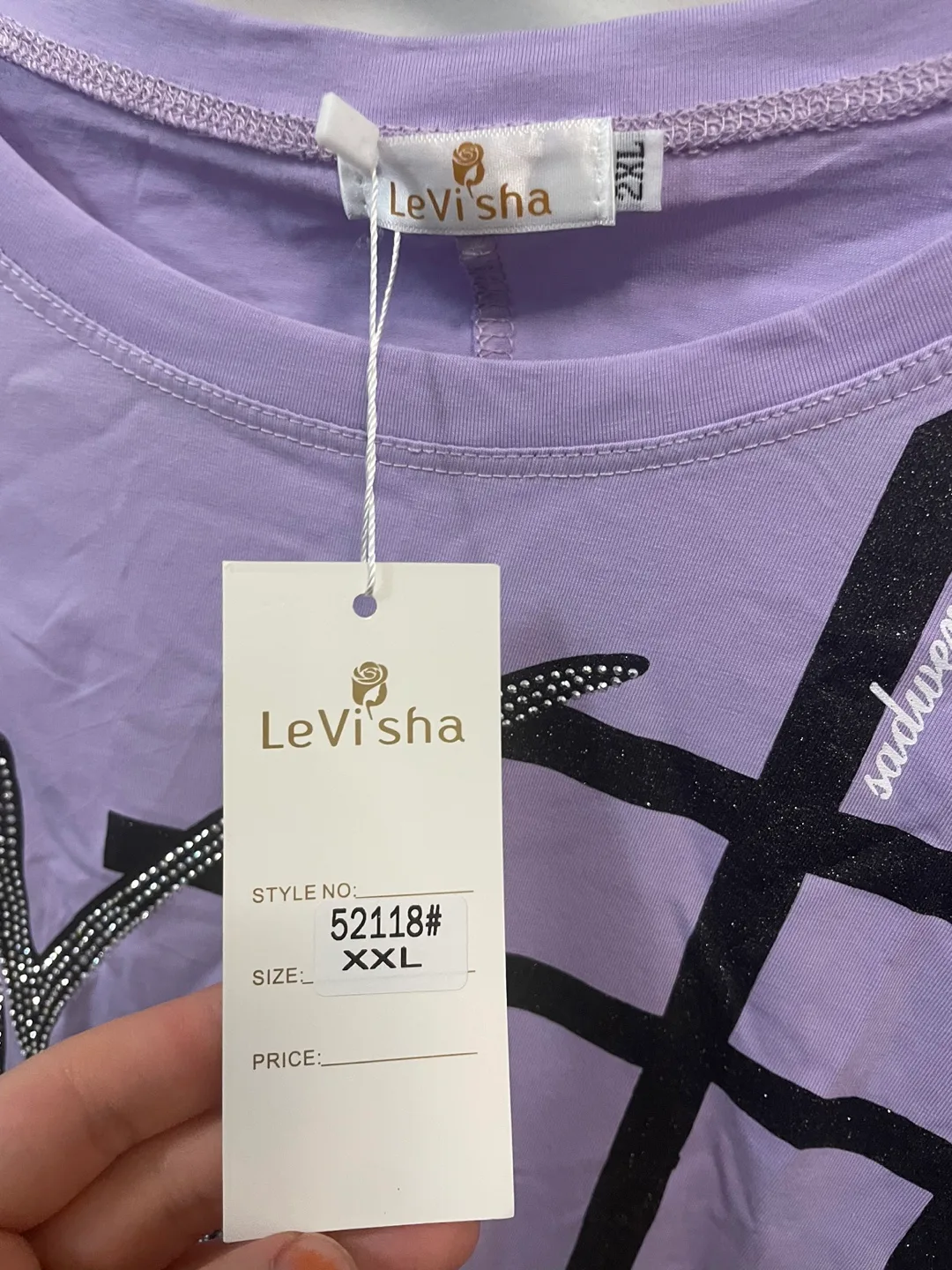 LeVisha Women's Lavender Large T-Shirt with Cat Design image indicator(3)