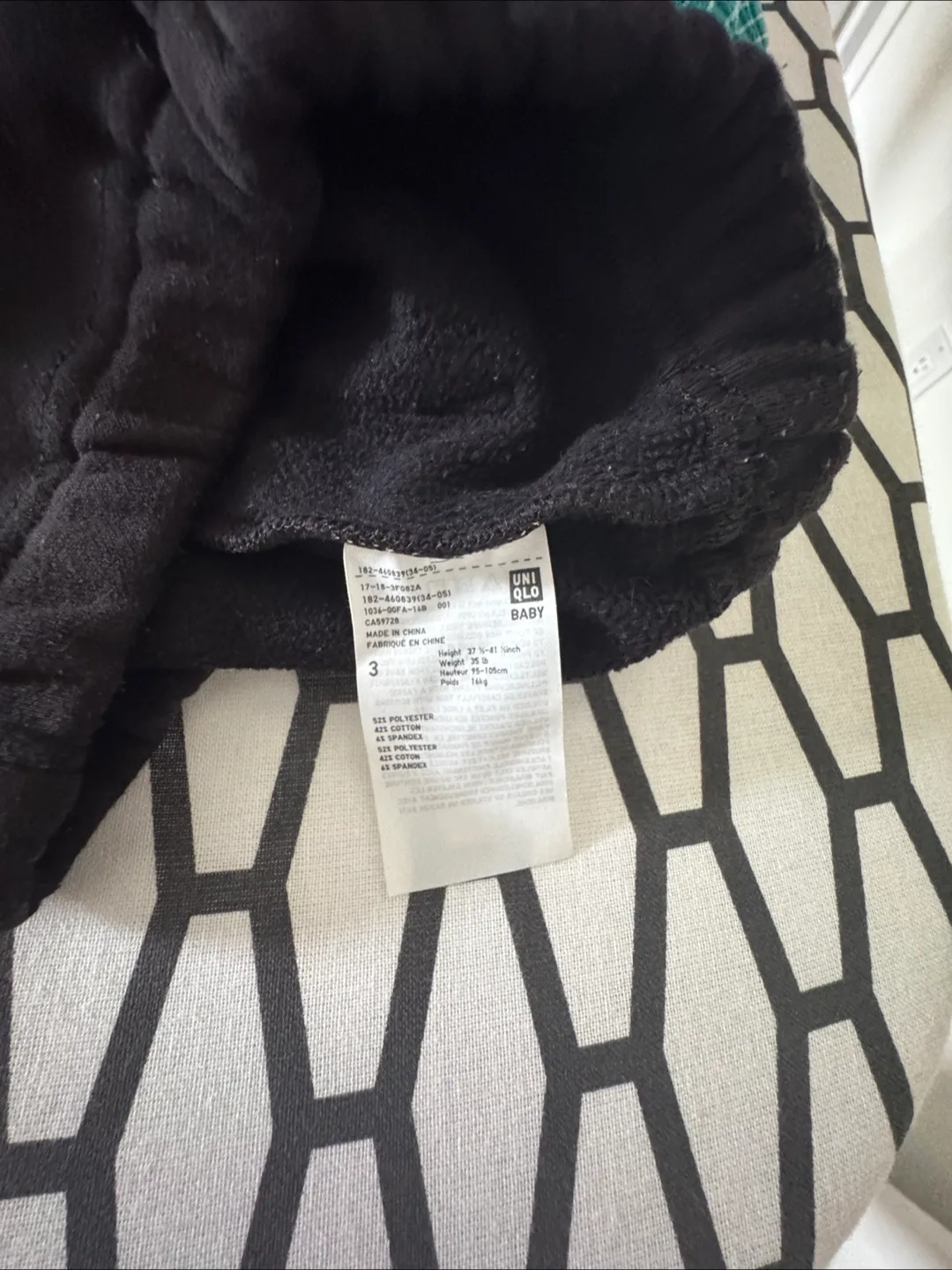 UNIQLO Baby Black fleece lined Leggings Size 3 image indicator(3)
