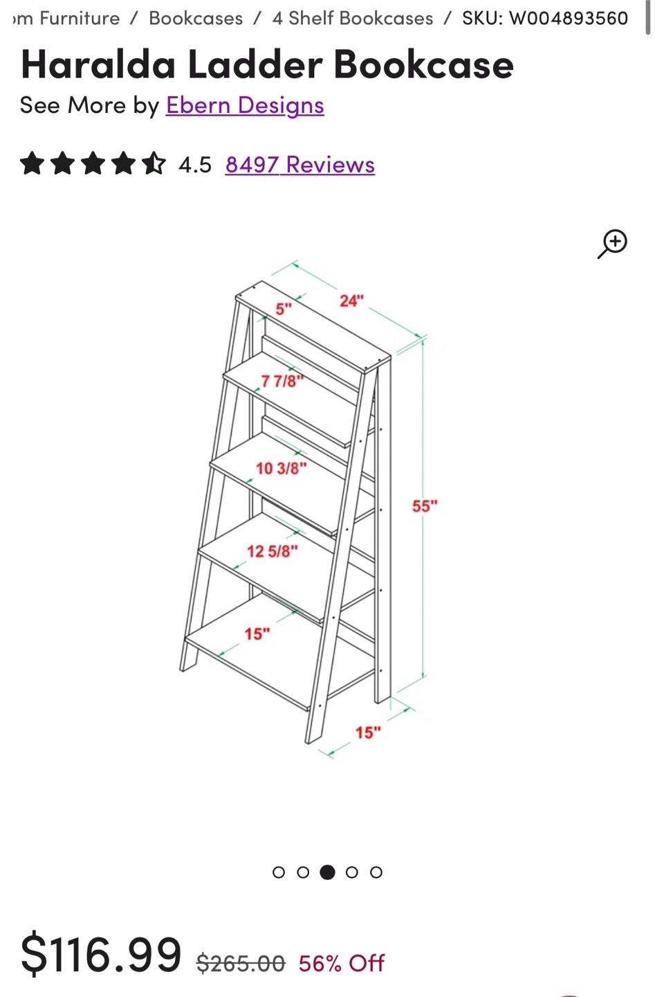 Moving sale! Haralda Ladder Bookcase - White - 4 Shelves - photo 3
