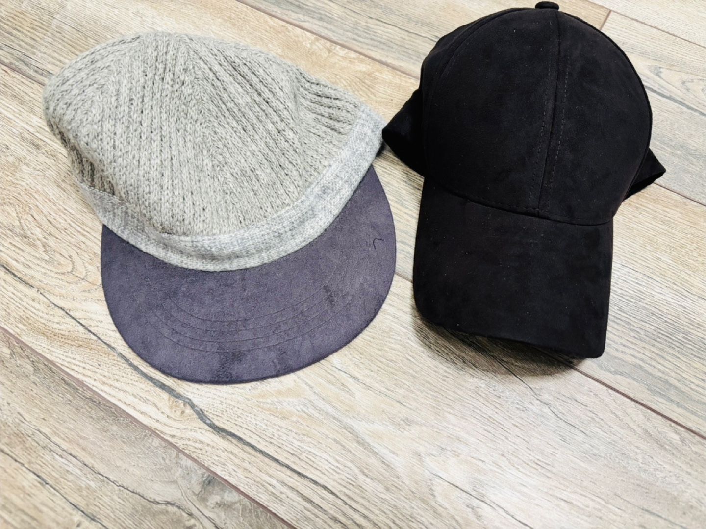Two Hats - Grey Knit & Black Baseball Cap