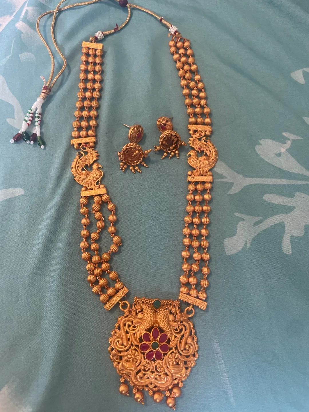 Gold-toned Necklace Set with Peacock Motifs thumbnail