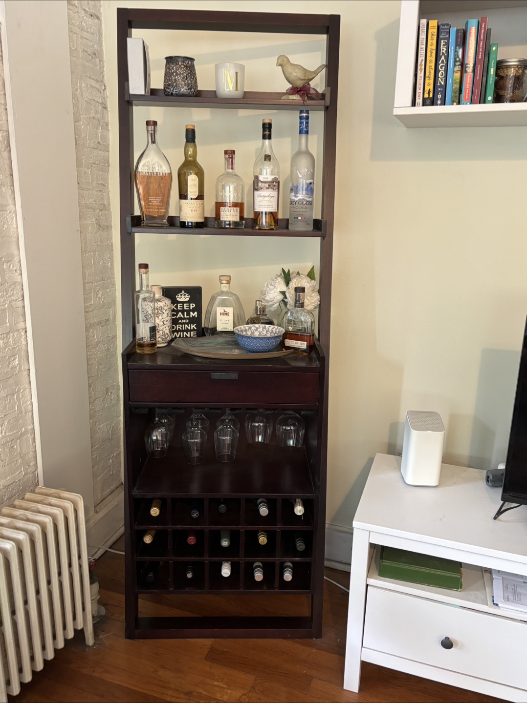 Crate and Barrel Sloane wine cabinet shelf