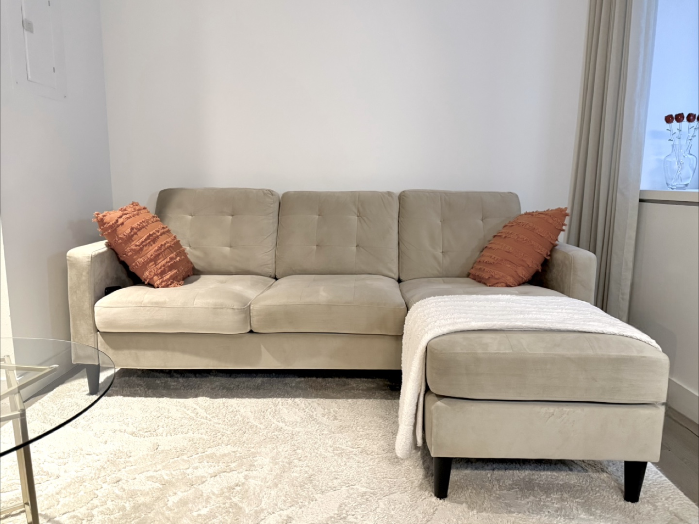 Wayfair beige sectional with chaise ottoman