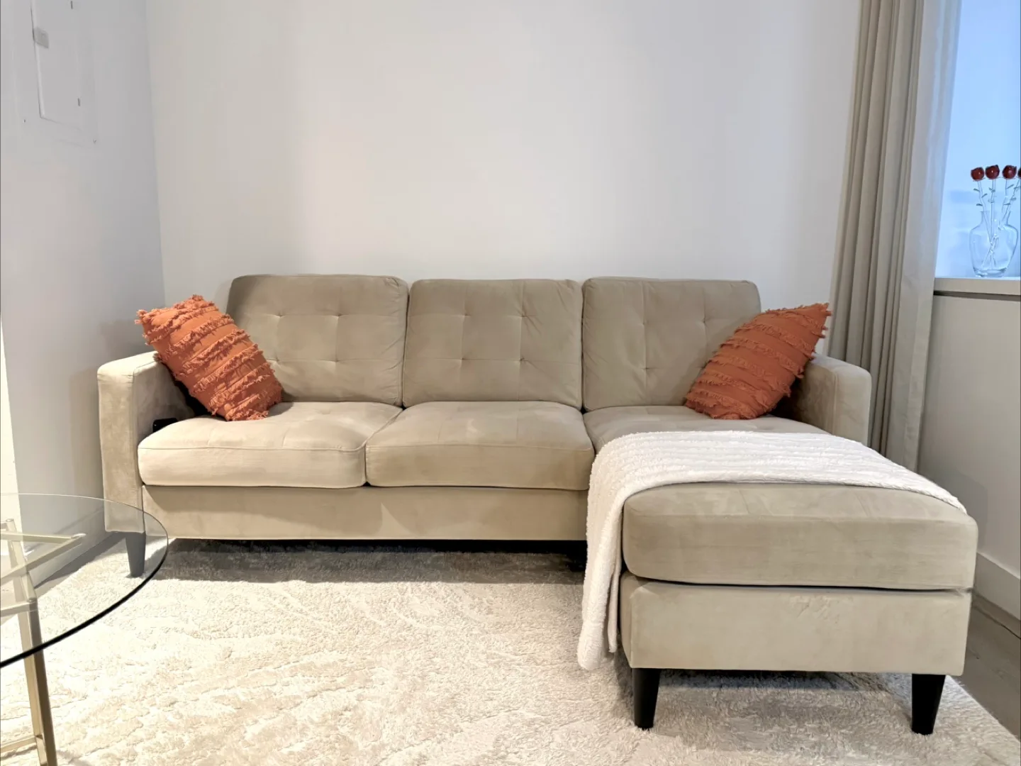 Wayfair beige sectional with chaise ottoman thumbnail