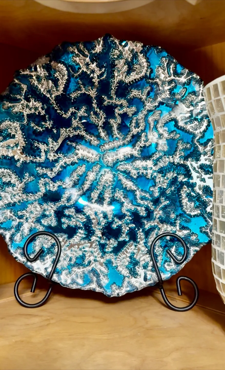 Teal and Silver Decorative Plate with Stand thumbnail