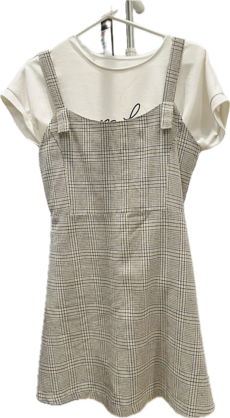 Oka and fort Beige and Black Plaid Pinafore Dress thumbnail