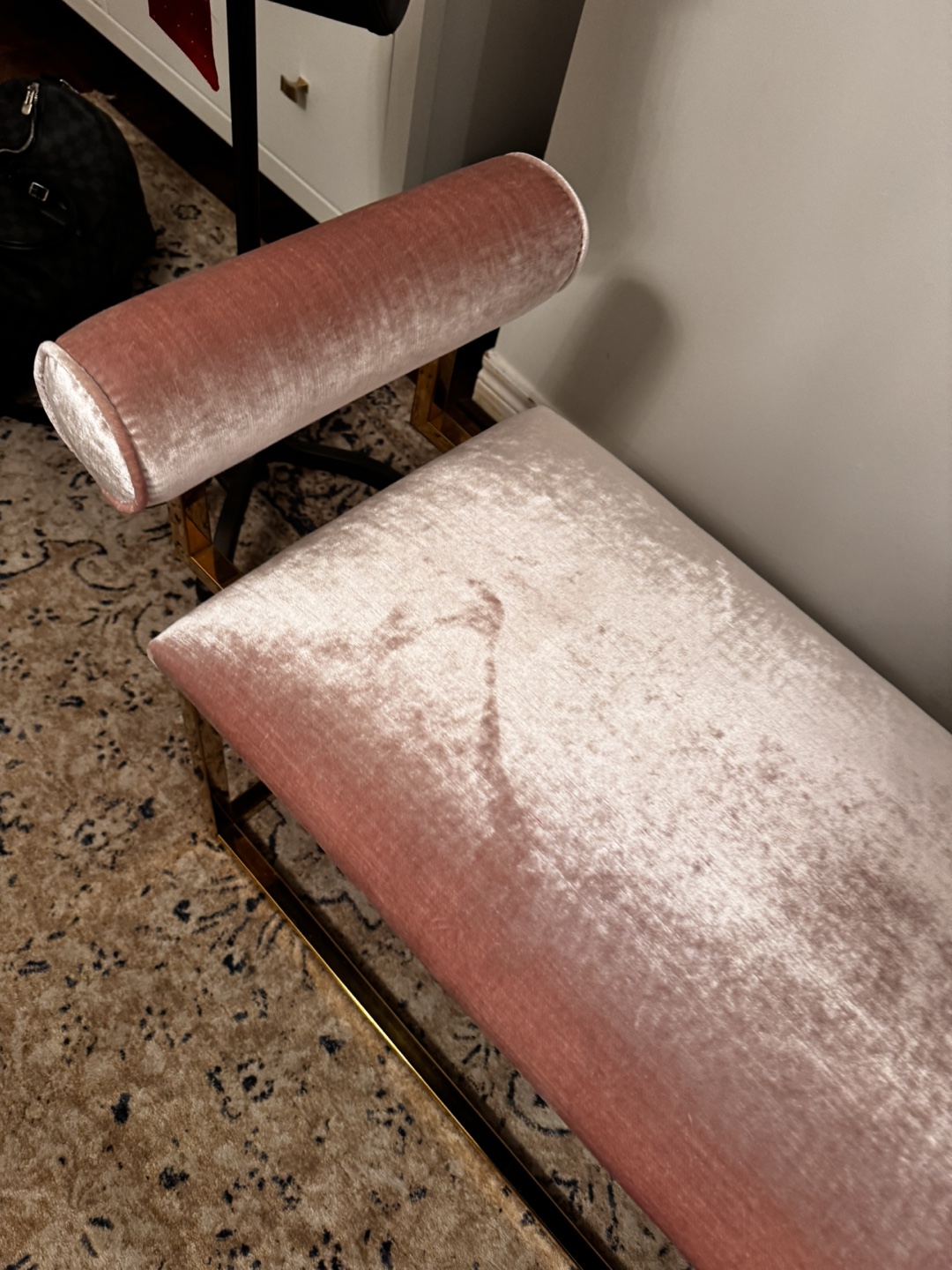 Pink Velvet Bench with Gold Legs